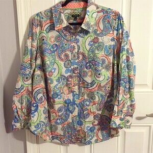 Talbots Retro Paisley LS Collared Button-Up Blouse 1X - BoHo Chic - Eclectic